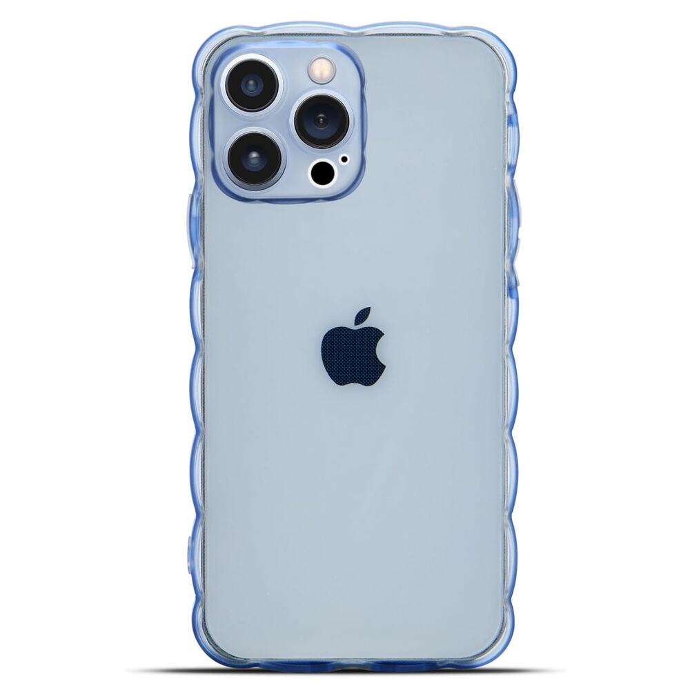 Blue Ridged iPhone Case - Soft Silicone Transparent Cover for iPhone 15 Pro